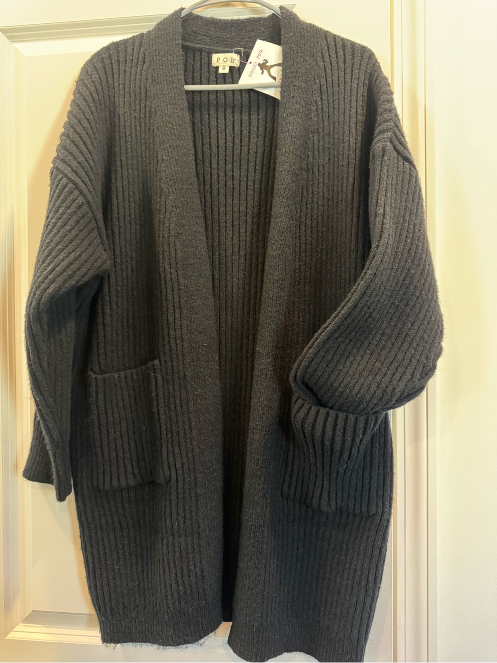 POL Black Ribbed Open Cardigan